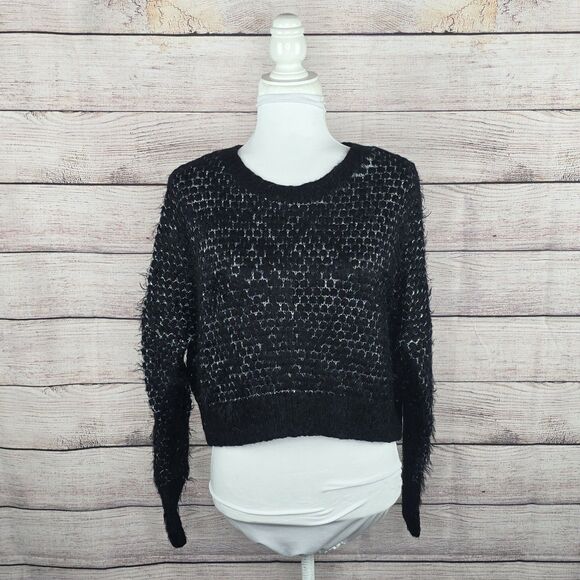 ModCloth Nipping at Your Nose Cropped Sweater Black Small Metallic Eyelash Knit - Picture 1 of 8